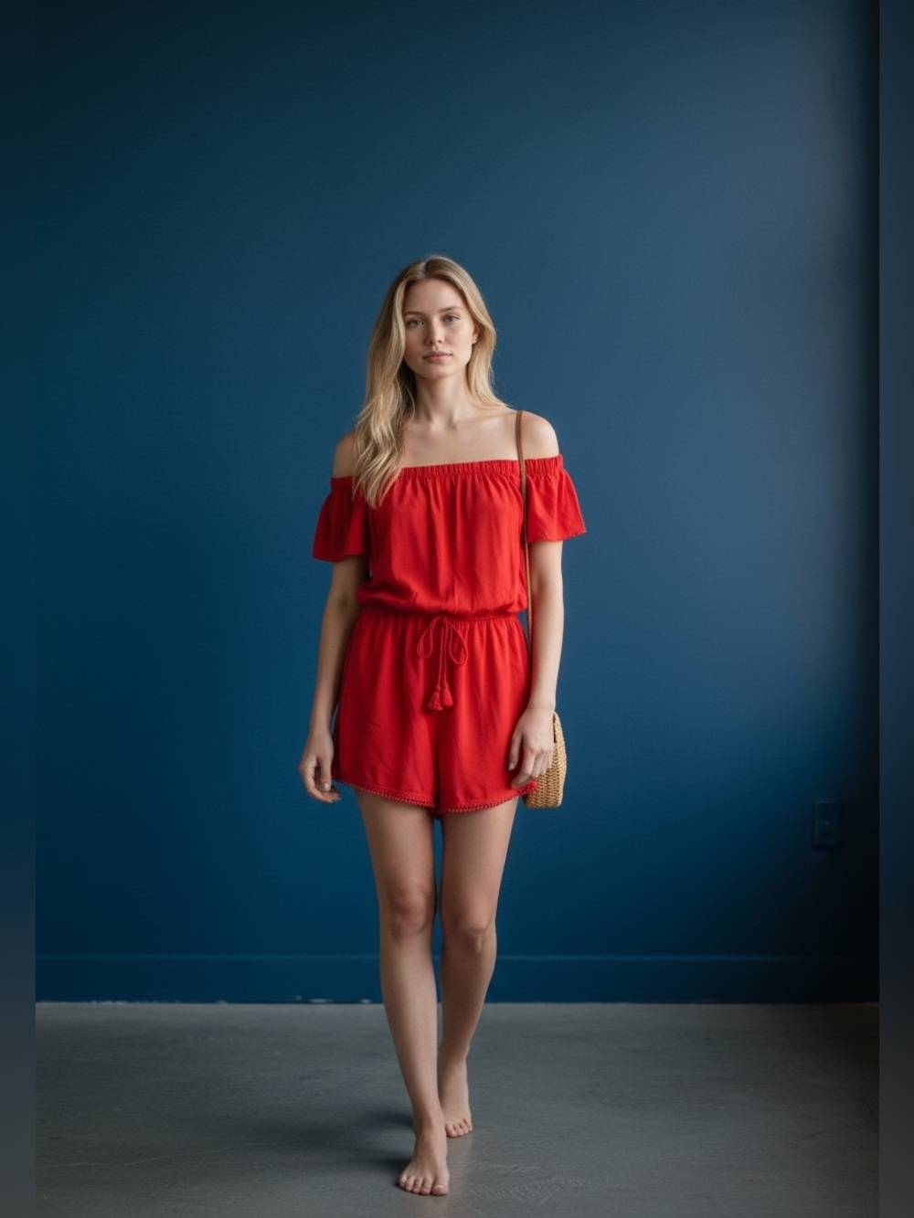 BeBop Off Shoulder Red Romper | Med| Flutter Sleeve | Smocked Waist | like new